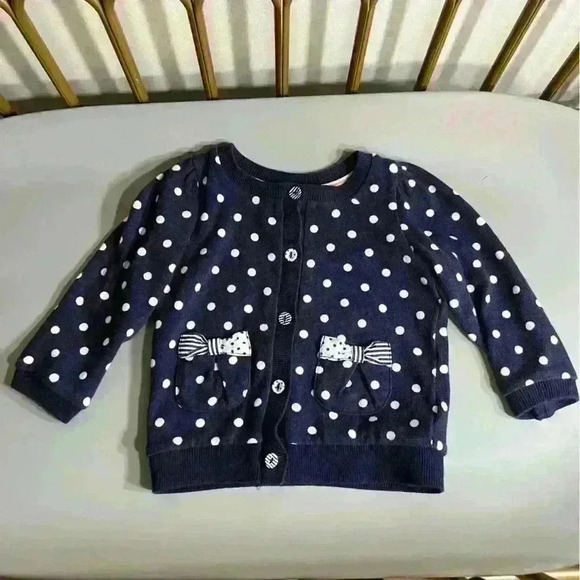Baby girl h&m polka dot navy white bow pocket cardigan size 6/9 months no flaws - Picture 1 of 4